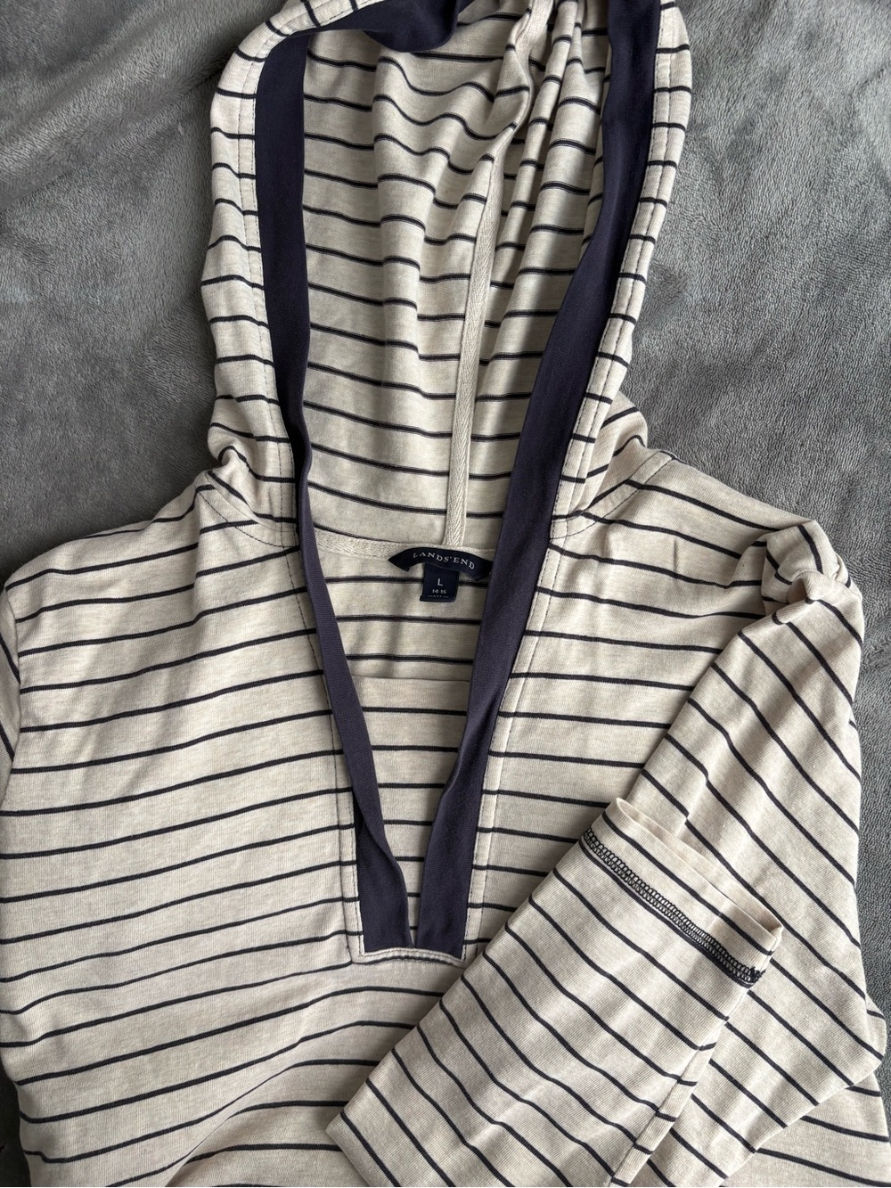 Lands' End Cream Pullover with Navy Stripes